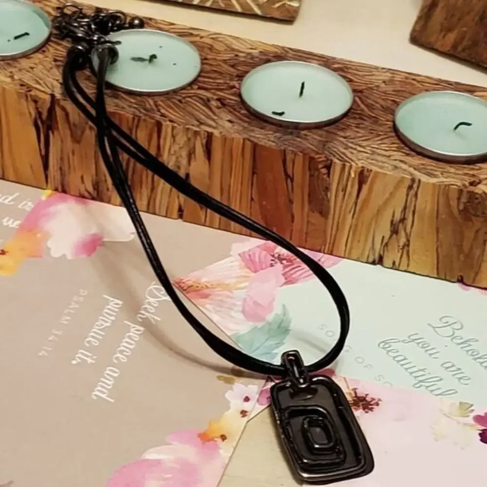 Chico's Black‎ leather Vintage pendant necklace